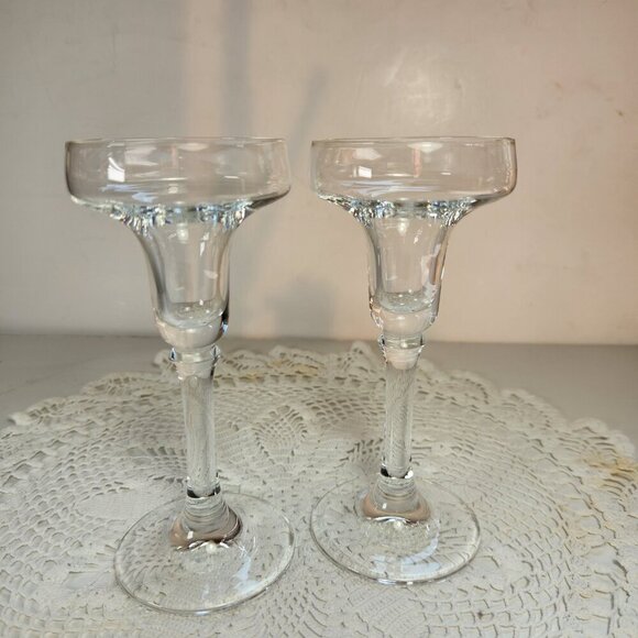 Vintage Candle Holders Germany Clear Glass Pair (2) In Box Sophienthal Amberg - Picture 2 of 8